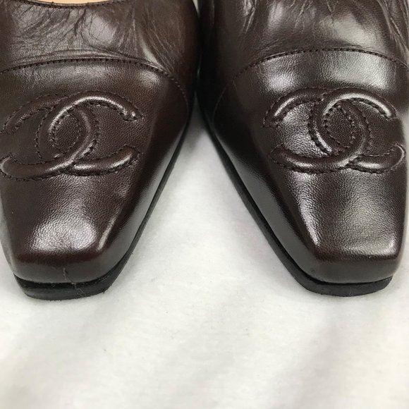 Auc Chanel Vintage CC Logo Brown heels - Picture 7 of 13